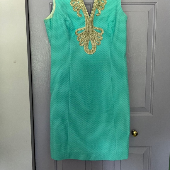 Blue and Gold Lilly Pulitzer Shift Dress Size 10 - Picture 2 of 6